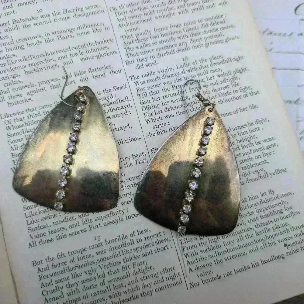 Vintage goldtone triangle earrings with rhinestones